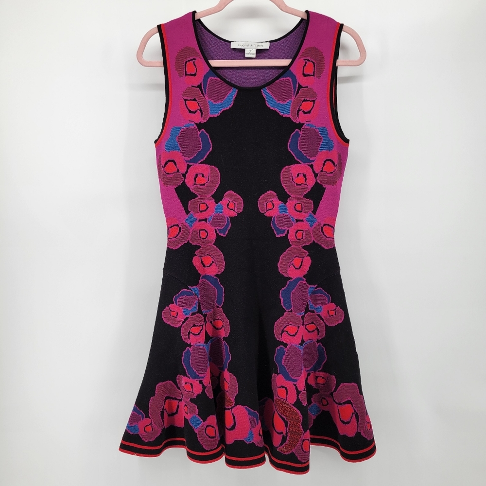 Diane von Furstenberg knit jacquard fit and flare rose gate cerise dress M